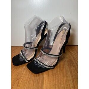 Bebe Shoes Womens Size 8 Black Calliope Rhinestone Strappy Heels FT21026-01